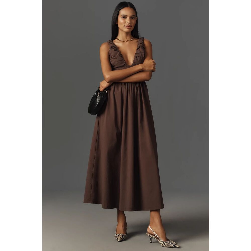 WeWoreWhat Sleeveless V-Neck Ruched Linen Midi Dress
